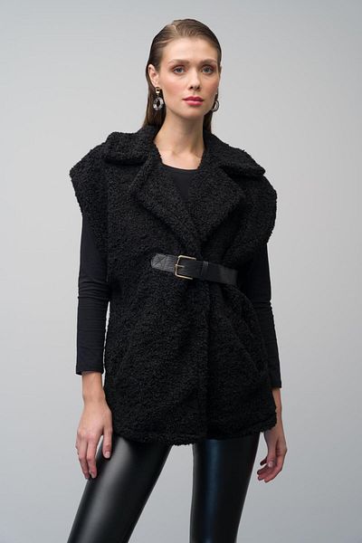 Olcay Lässige Lederweste mit Gürtel – Schwarz 8242