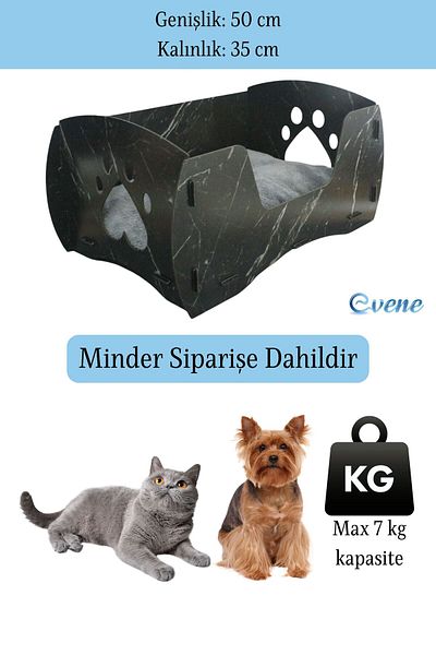 Evene Large Cat Bed Decorative Wooden Durable Black Marble Color Model 6