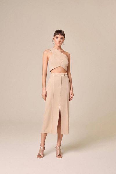 rue Μπεζ Crop Top - Μονό ώμο