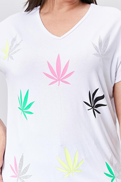 Ebsumu Γυναικεία μπλούζα μεγάλου μεγέθους με λευκή στάμπα Neon Stone