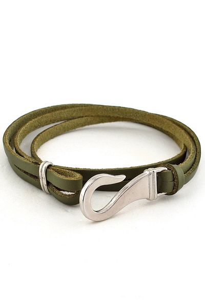 Solfera Men's Green Leather Double Sira Hook Bracelet BT330