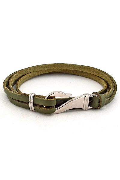 Solfera Men's Green Leather Double Sira Hook Bracelet BT330