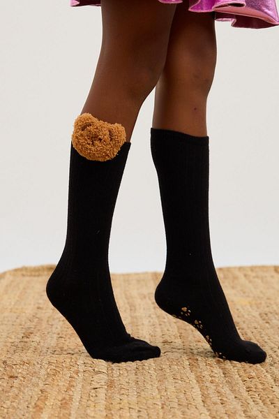 Katia&Bony Black Girl's Knee Socks - Teddy Bear Detail