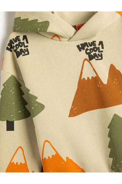 Koton Kapşonlu Sweatshirt Doğa Temalı Uzun Kollu Şardonlu