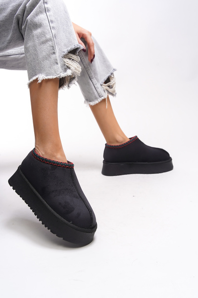 Riccon Frilvalor Kadın Yüksek Tabanlı Kısa Rahat Bot 0012202 Siyah