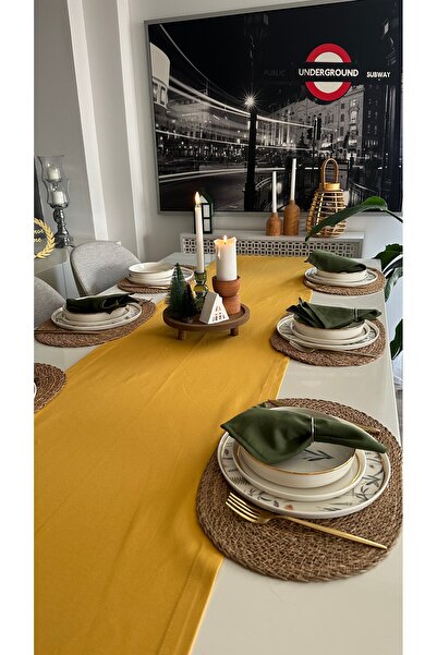 Decamor home Pamuklu Leke Tutmaz Hardal Sarı Uzun Runner