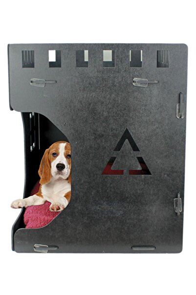 Evene Ahşap Köpek Kulübesi Dekoratif Köpek Evi Siyah Renk Küp Model