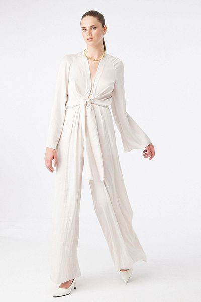 rue. Front Tie Comfortable Beige Jumpsuit