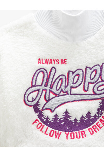 Koton Λούτρινο φούτερ με γιακά μακρυμάνικο απλικέ με λεπτομέρειες