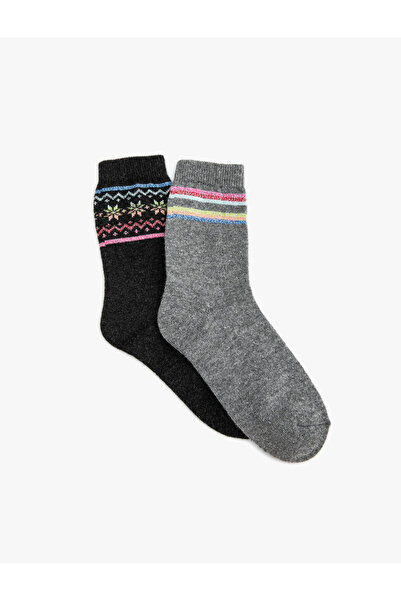 Koton Set of 2 Socks Soft Textured Patterned Multicolored Wool Blend