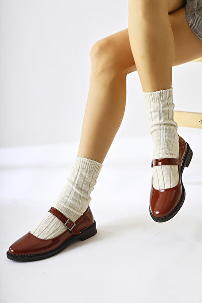 Limoya Vivy Burgundy Patent Leather Round Toe Single Strap Women's Casual Shoes