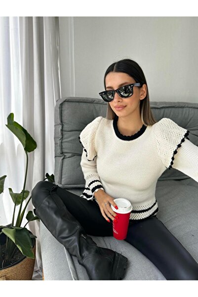 Angel Mia Ажурна детайлна плетена жилетка Екру