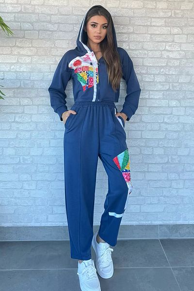 GÜLSELİ Indigo Digital Printed Sweat Pants Double Set