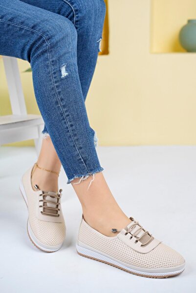 Aymood Orthopedic Daily Soft Women's Skin Perforated Drawstring Ballerina Shoes