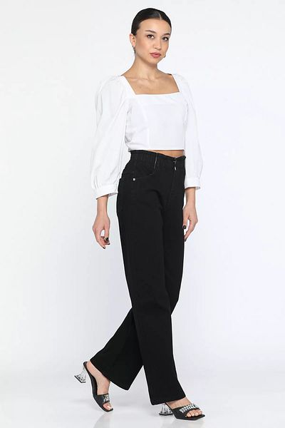 GÜLSELİ Black Double Button Detailed Wide Leg Lycra Women's Jean Jeans