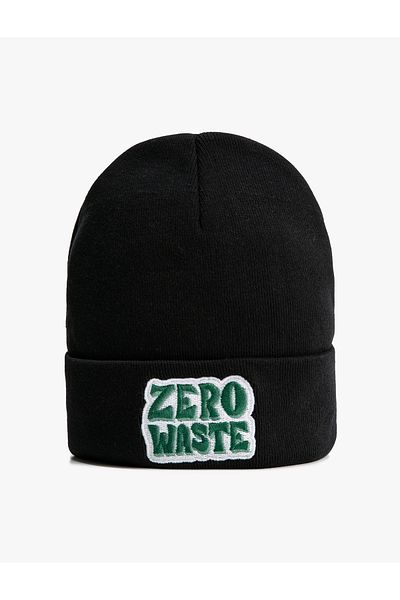 Koton Basic Knitted Beret with Slogan Embroidered Fold Detail