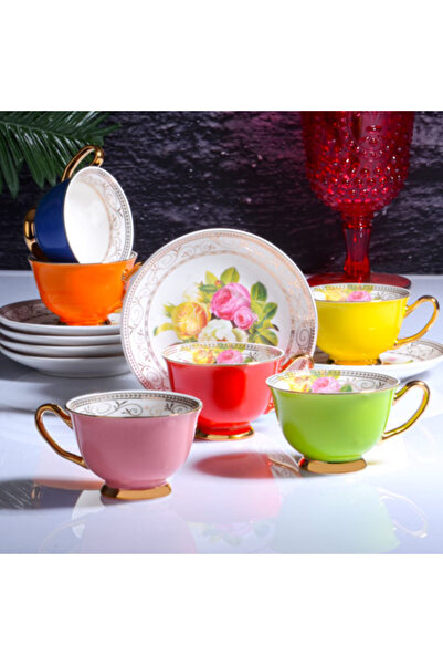 Kosova LIA-02 - 6 أكواب قهوة من البورسلين باللون الوردي 90 سم مكعب