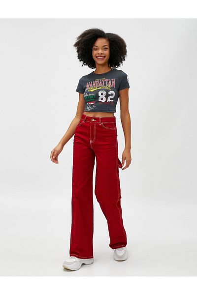 Koton Crop T-Shirt Printed Short Sleeve Crew Neck Cotton