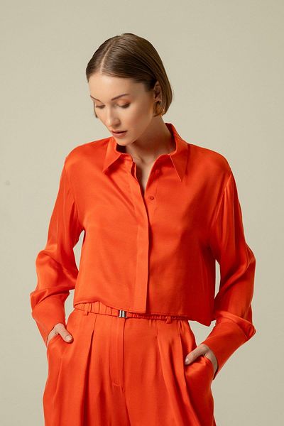 rue. Comfortable Coral Crop Shirt - Buttoned Front
