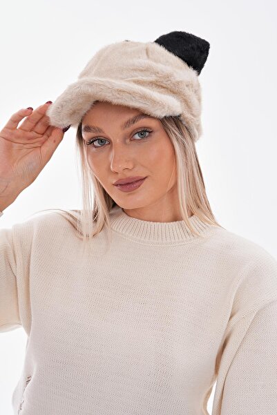Axesoire 14666 Tavşan Kulaklıklı Bej Peluş Kep