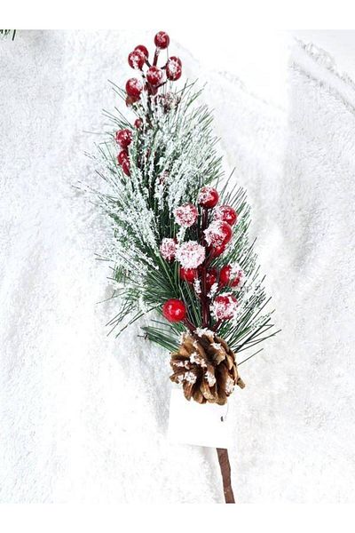 Parti Dükkanım Christmas Snowy Conifer and Cherry Branch 60 cm 1 Piece