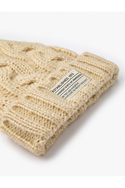 Koton Knitted Beret Folded Label Printed