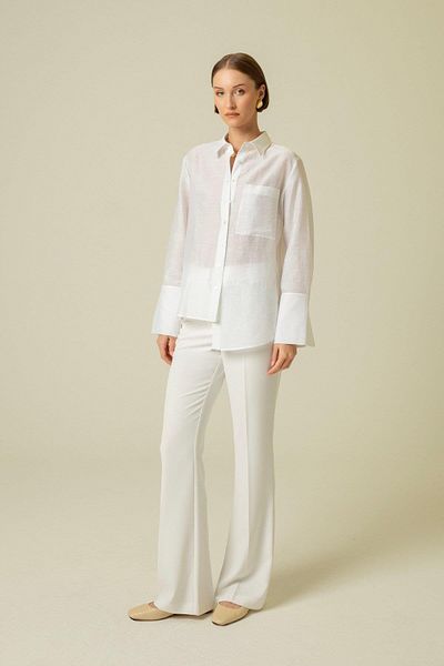 rue. Wide Cuffed Single Pocket White Shirt