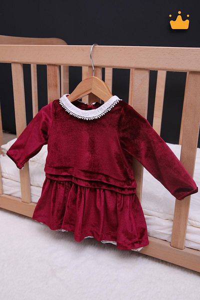 Babyhola Baby Girl Child Stylish Holiday Nostalgic Velvet Dress 13542