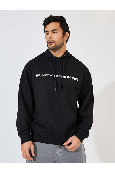 Styli Slogan Text Print Relaxed Fit Hoodie
