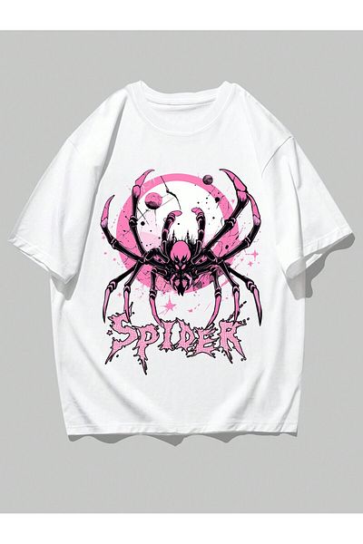 Jose Clothing Μπλουζάκι Unisex Λευκό εμπριμέ από οργανικό βαμβάκι Oversize κοντό μανίκι