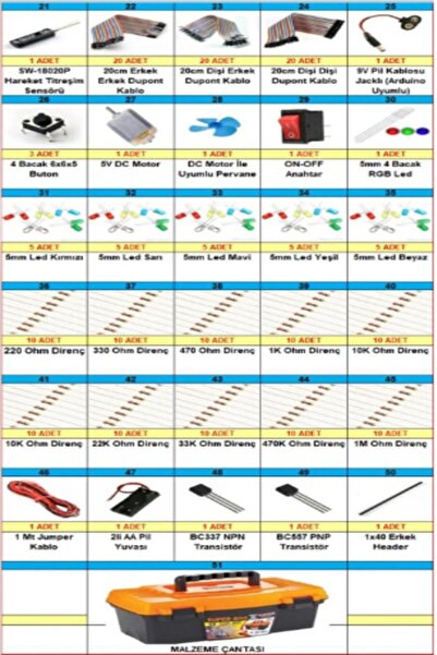 SANEC Arduino Uno R3 (ch340g) Başlangıç Ve Kodlama Eğitim Seti 51 Parça 220 Adet