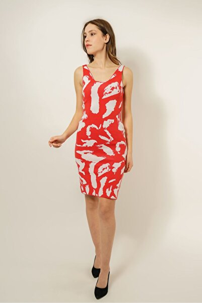 aytenli U-подібний виріз, бретельки, червоно-білий візерунок, міні-довжина, с...