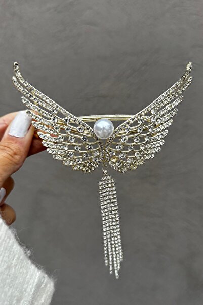 TAKIŞTIR Χρυσό Χρώμα Φτερό Φιγούρα Πέρλα Λεπτομερής Πόρπη Αυτόματης Πώλησης