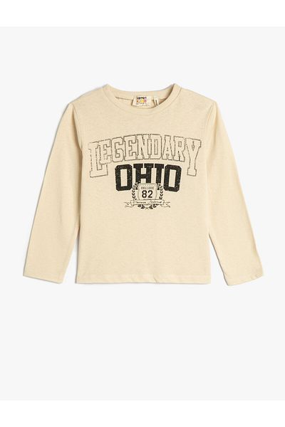 Koton T-Shirt Long Sleeve College Printed Crew Neck Cotton