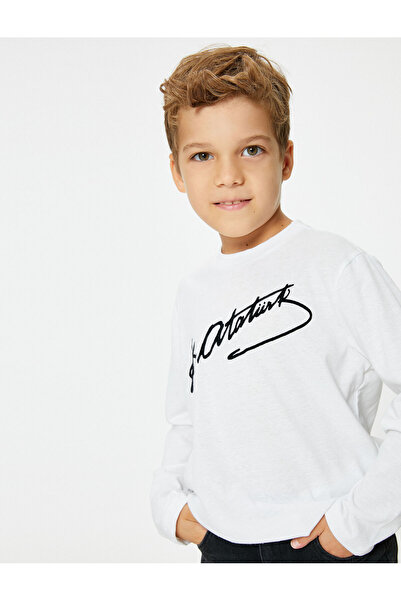 Koton T-Shirt mit Atatürk-Signatur, bedruckt, langärmelig, Rundhalsausschnitt...