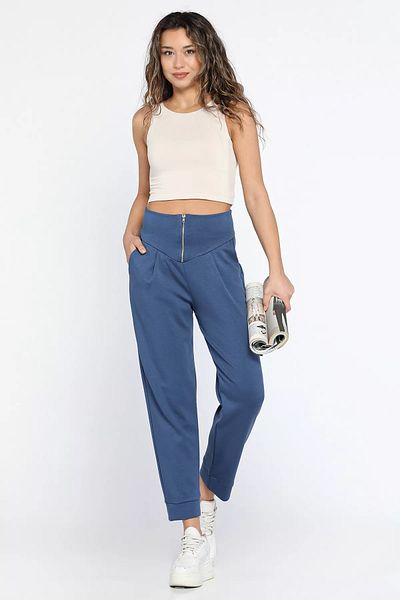 GÜLSELİ Pantaloni cu fermoar cu pliuri Indigo pentru femei