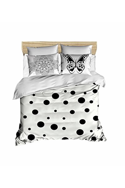 Fabeteks White Floor Circles 3D Digital Double Duvet Cover Set