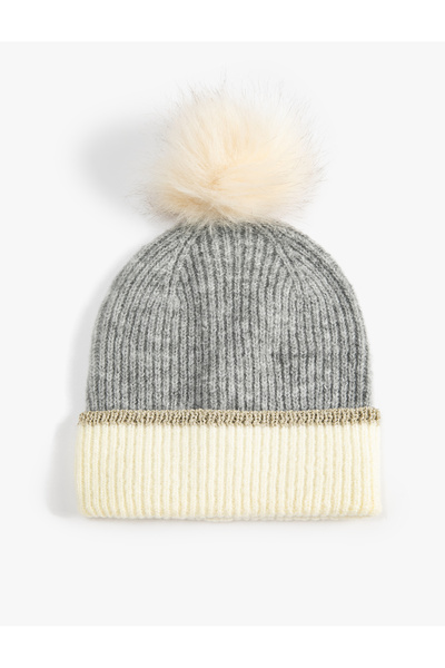 Koton Плюшена плетена шапка с помпон и ластик