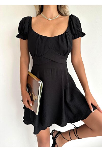 Angel Mia Rochie din in cu detaliu cu pile, neagra