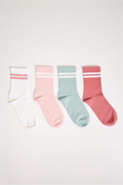Katia&Bony Paket od 4 prugaste ženske sportske čarape, roze Sa deznom