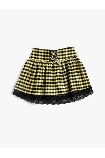Koton Mini Skirt with Bow and Lace Detail and Elastic Waist