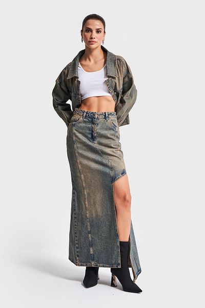 its basic Women's T. Jeans Color Maxi Length Special Design Denim Skirt