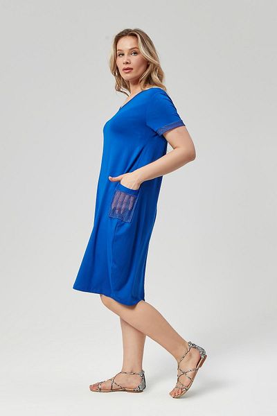 Ebsumu Μπλε Φόρεμα Plus Size - Τσέπη και μανίκι με διχτυωτή λεπτομέρεια
