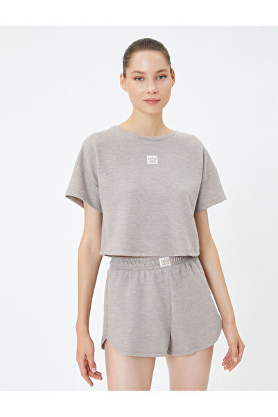 Koton Crop Pijama Üst Dokulu Kısa Kollu Bisiklet Yaka