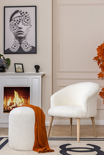 MELLMOD Dream Teddy Berjer, Tekli Koltuk - Soft Kumaş - Ahşap Ayak - Balkon -...