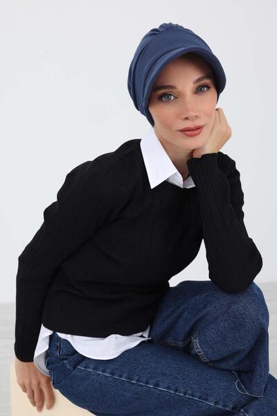 Aisha's Design Winter Hat with Visor, B-73Rb, Indigo