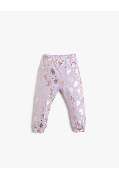 Koton Glänzende Jogger-Jogginghose mit Einhorn-Aufdruck und elastischem Bund