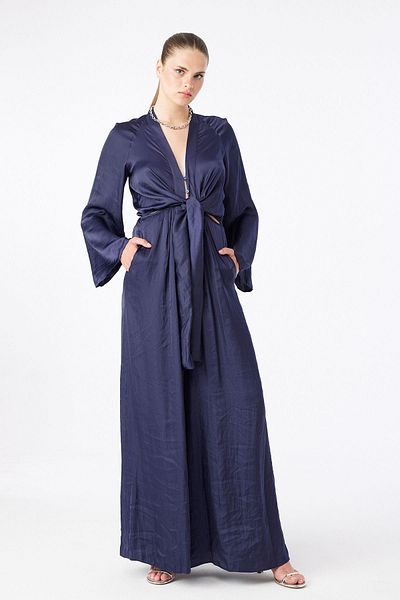 rue. Front Tie Comfortable Form Navy Blue Jumpsuit