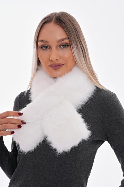 Axesoire 11248 Манго Тканина Біла Шарф з хутром, що проходить всередині