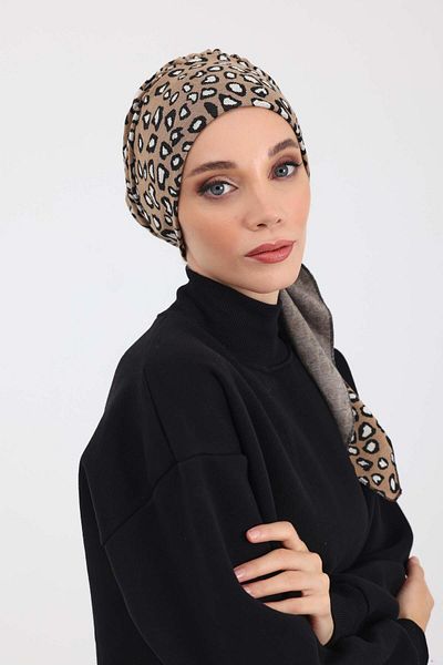 Aisha's Design Winter Patterned Tailed Hijab Bonnet - B-49Dıv